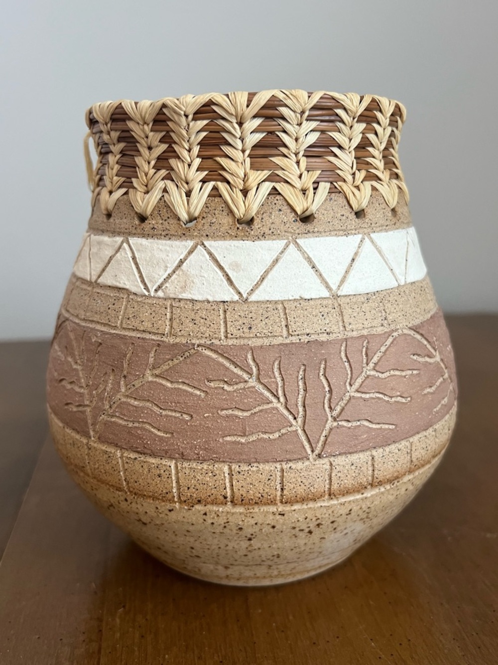 Pineneedle And Clay Pottery‎ Basket Artist Signed Judy Rohrbaugh NWT